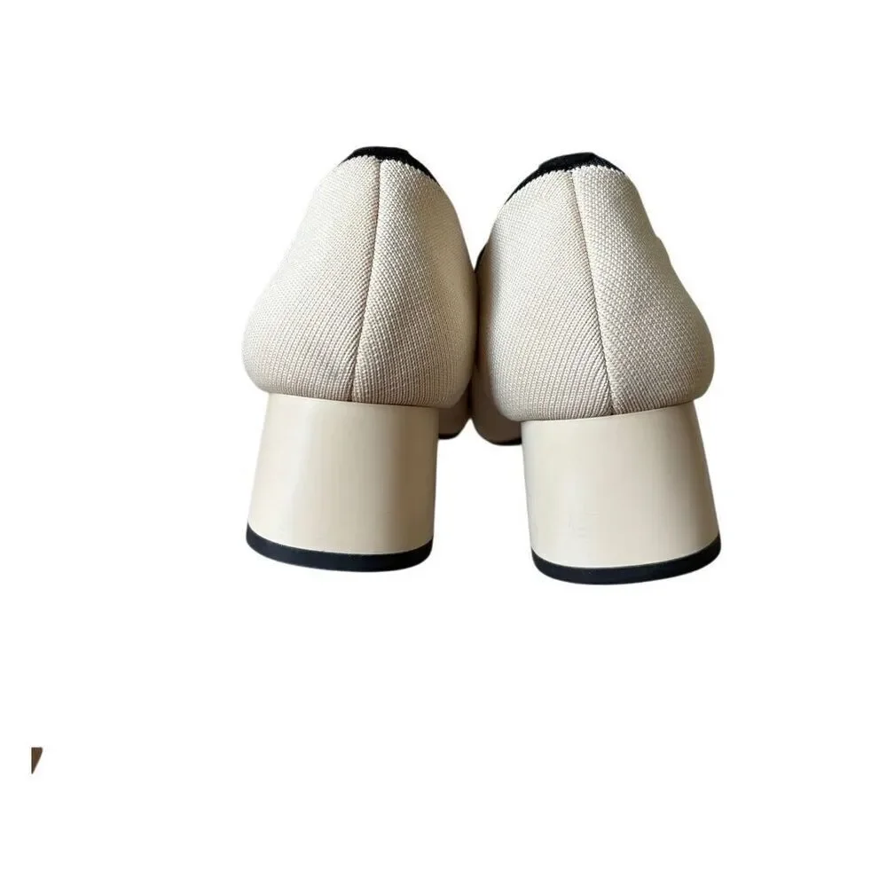 Vivaia Almond-Toe Chunky Heels Julie Pro Cream Black‎ EU 39.5 US 8.5